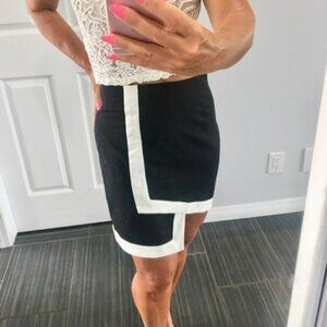 Bardot (Australian) fitted black/white mini skirt with asymetrical hem size 6